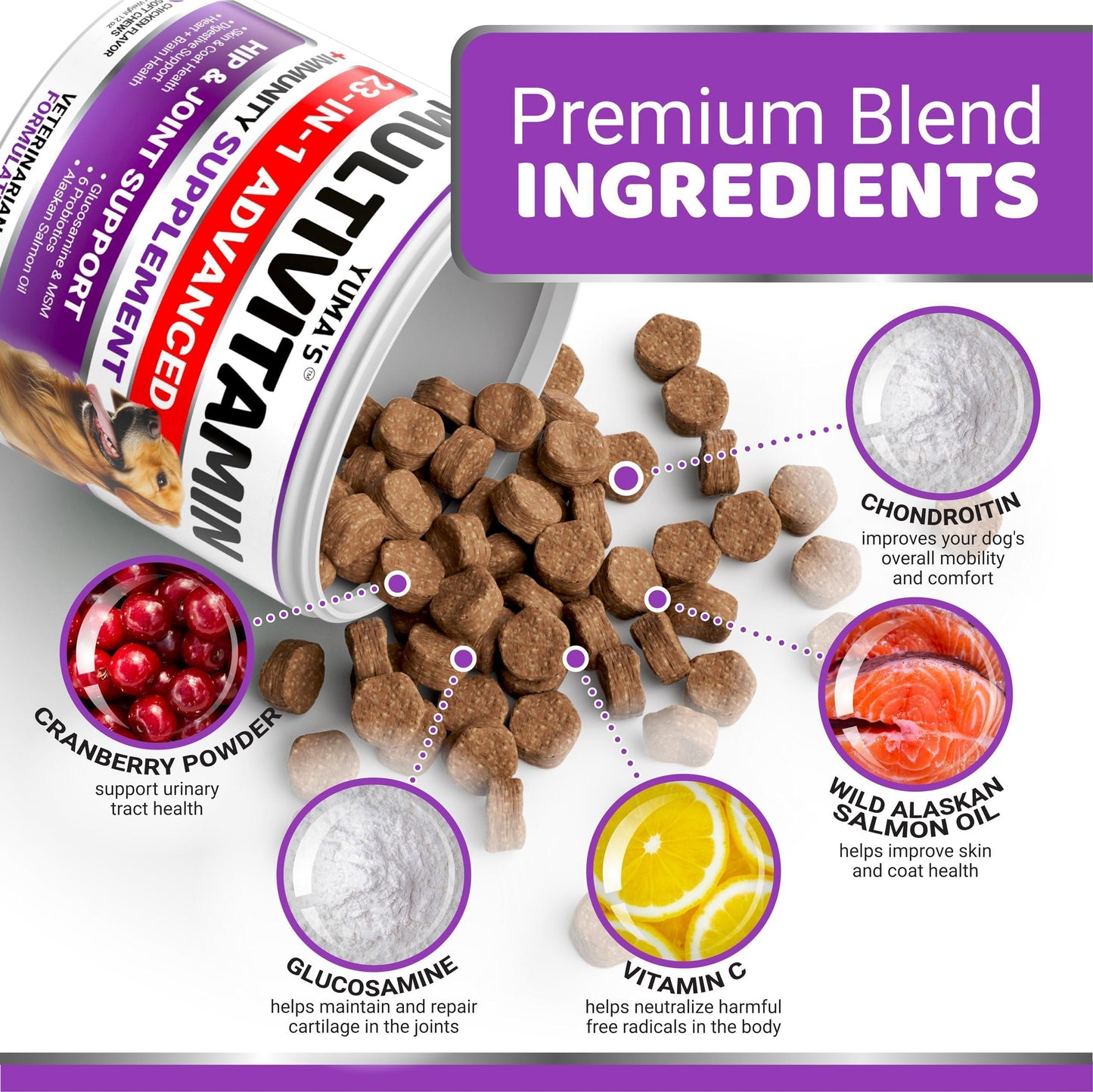 Dog Multivitamin Chewable with Glucosamine Dog Vitamins and Supplements 170 Treats Senior & Puppy Multivitamin for Dogs Hip & Joint Support Immune Health Skin Heart Digestion Probiotics