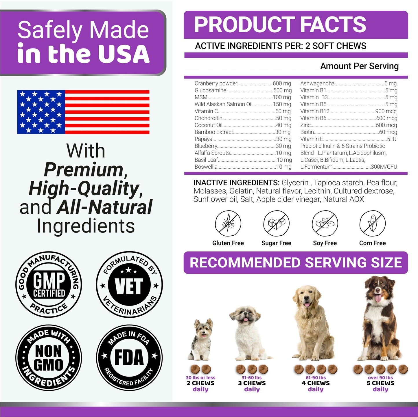 Dog Multivitamin Chewable with Glucosamine Dog Vitamins and Supplements 170 Treats Senior & Puppy Multivitamin for Dogs Hip & Joint Support Immune Health Skin Heart Digestion Probiotics