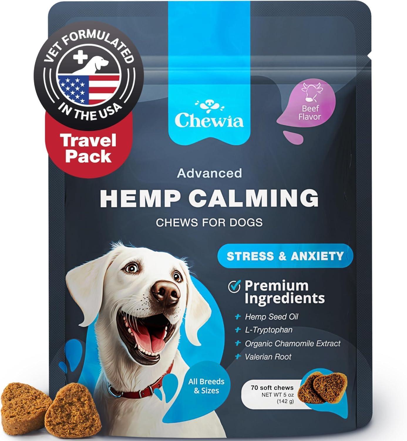 Hemp Calming Chews for Dogs Anxiety Relief   Dog Calming Treats with Melatonin Chamomile Extract Valerian Root   Travel Pack   Anxiety Relief Chews for Vet Visits Grooming Nail Trimming Storms