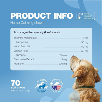 Hemp Calming Chews for Dogs Anxiety Relief   Dog Calming Treats with Melatonin Chamomile Extract Valerian Root   Travel Pack   Anxiety Relief Chews for Vet Visits Grooming Nail Trimming Storms