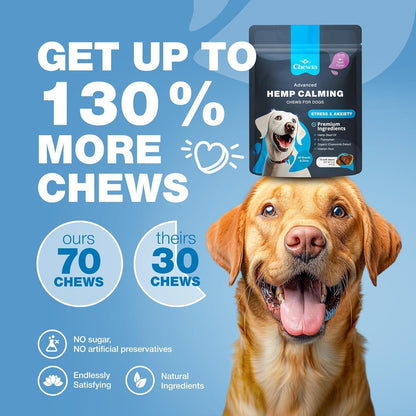 Hemp Calming Chews for Dogs Anxiety Relief   Dog Calming Treats with Melatonin Chamomile Extract Valerian Root   Travel Pack   Anxiety Relief Chews for Vet Visits Grooming Nail Trimming Storms